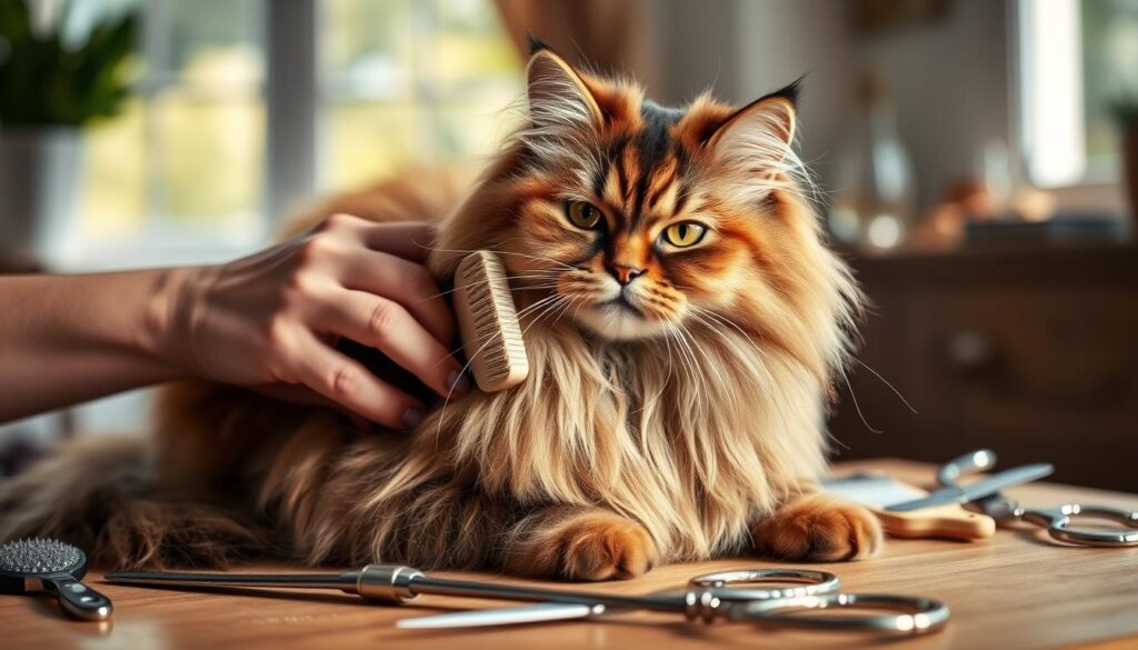 British Longhair cat grooming